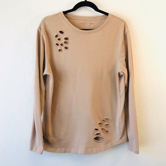 Alphalete Other - Alphalete TAN Distressed Crew Neck Workout Sweater